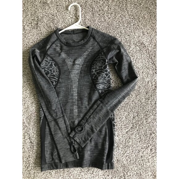 Lulu Lemon Rest Less Pullover | Hip Length | Size 2 | Black, Gray Floral Ribbed - Picture 5 of 6